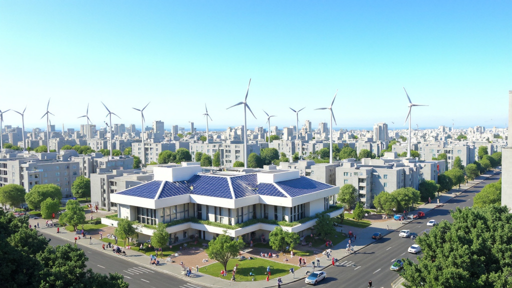 Futuristic Cityscape with Renewable Energy A futuristic cityscape powered by renewable energy sources and advanced magnetic technology.