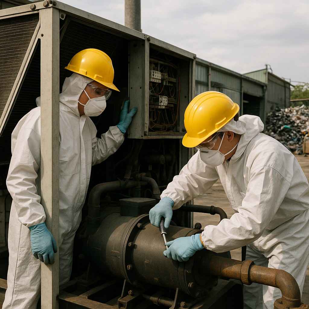 E‑waste and demolition waste are mixed at a waste recycling site in Dallas, TX