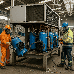 E‑waste and demolition waste are mixed at a waste recycling site in Dallas, TX