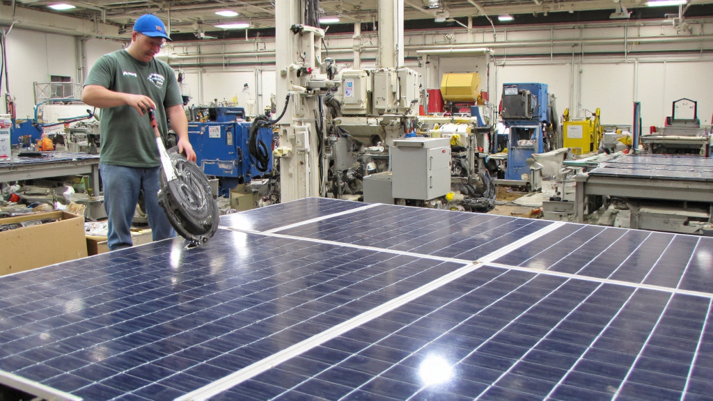 Different Processing Methods for Solar Panels Split-screen image showing various solar panel types being processed differently: one crushed, one chemically treated, one disassembled by hand