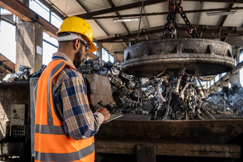 Man with scrap yard hazard safety checklist in Dallas, TX