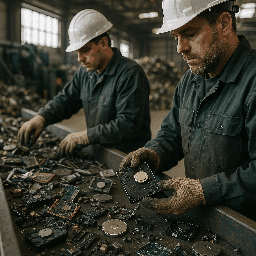 E‑waste and demolition waste are mixed at a waste recycling site in Dallas, TX