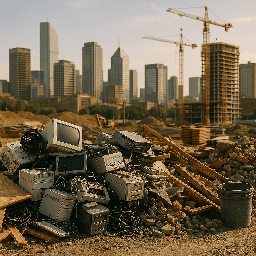 E‑waste and demolition waste are mixed at a waste recycling site in Dallas, TX