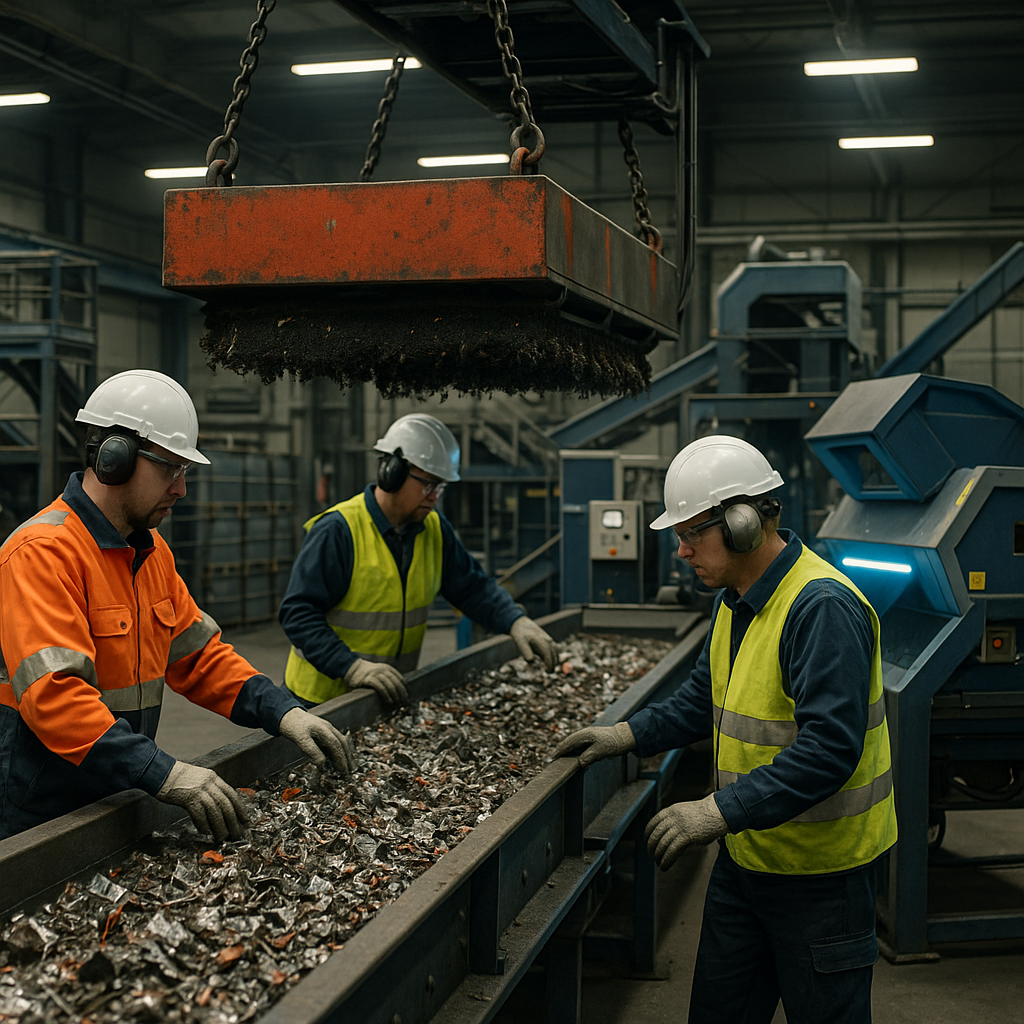E‑waste and demolition waste are mixed at a waste recycling site in Dallas, TX