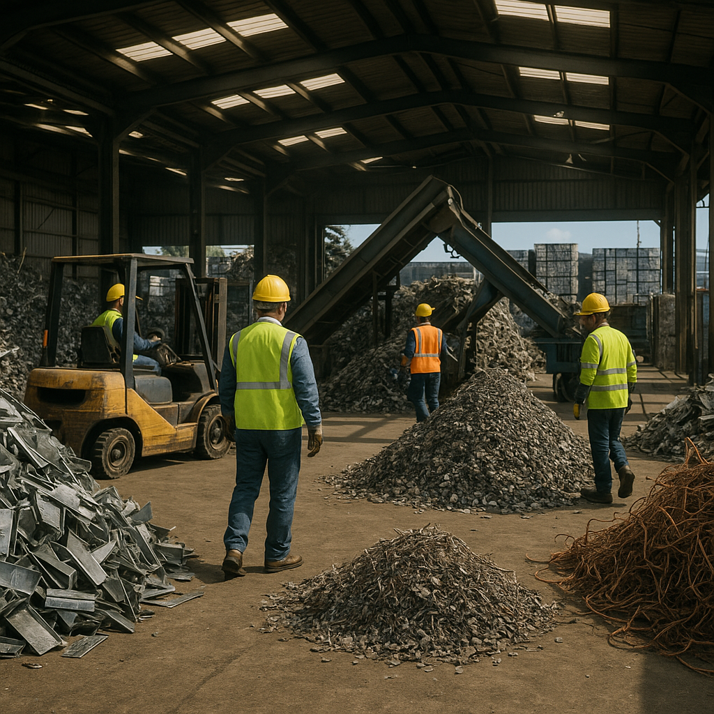 E‑waste and demolition waste are mixed at a waste recycling site in Dallas, TX