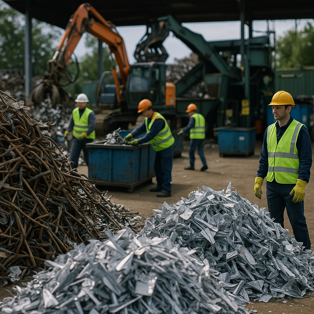 E‑waste and demolition waste are mixed at a waste recycling site in Dallas, TX