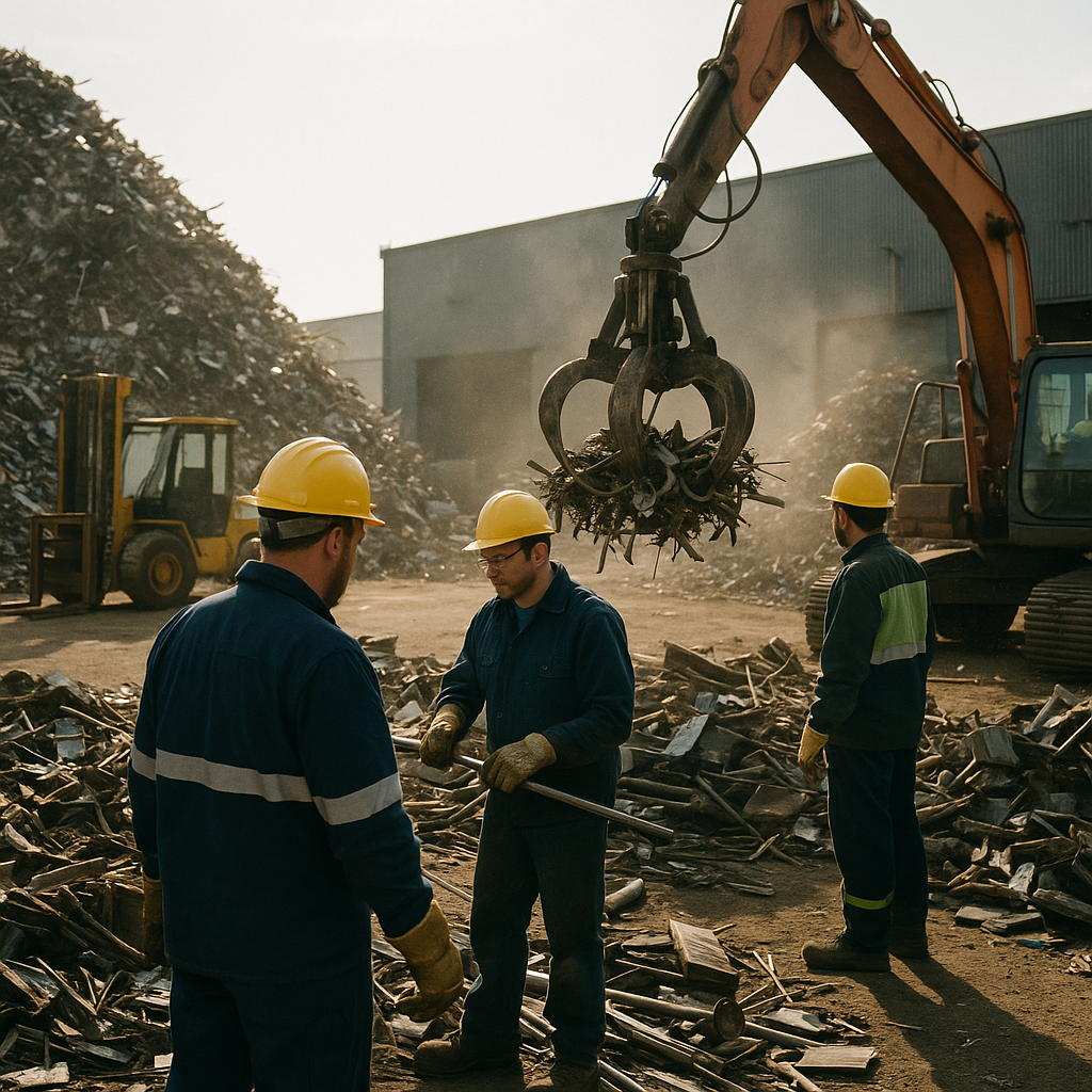 E‑waste and demolition waste are mixed at a waste recycling site in Dallas, TX