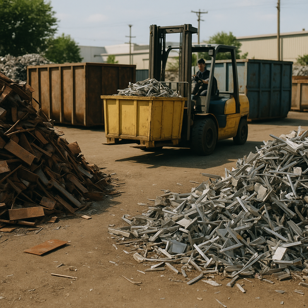 E‑waste and demolition waste are mixed at a waste recycling site in Dallas, TX