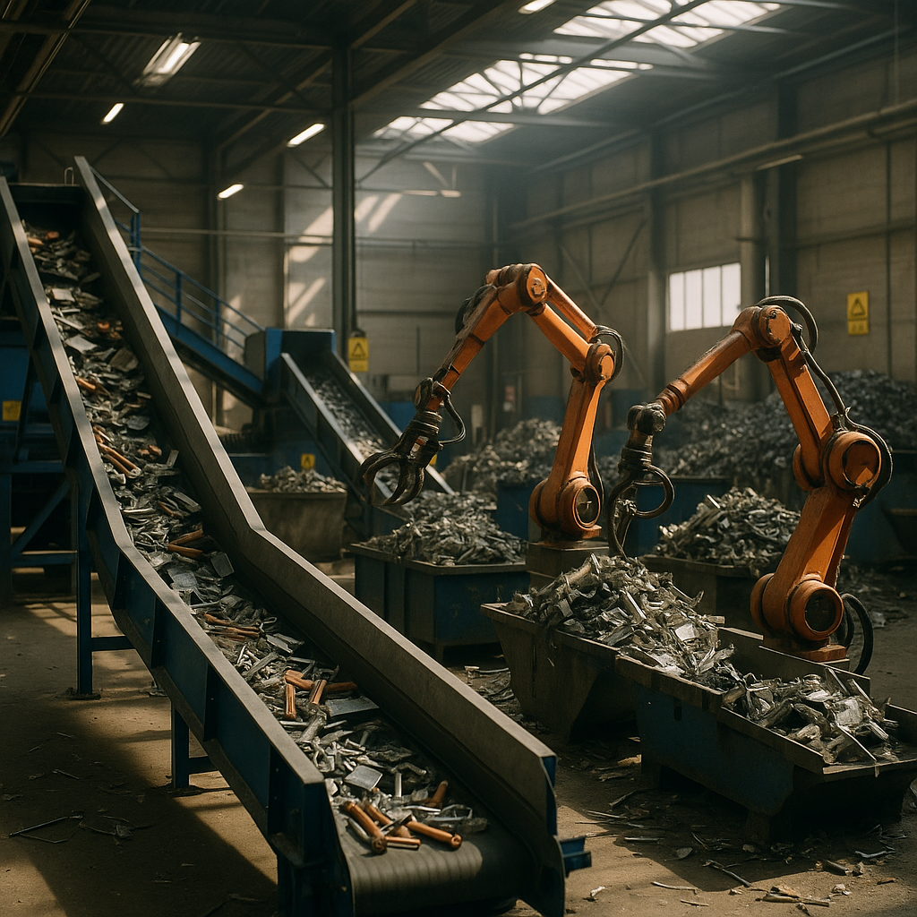 E‑waste and demolition waste are mixed at a waste recycling site in Dallas, TX