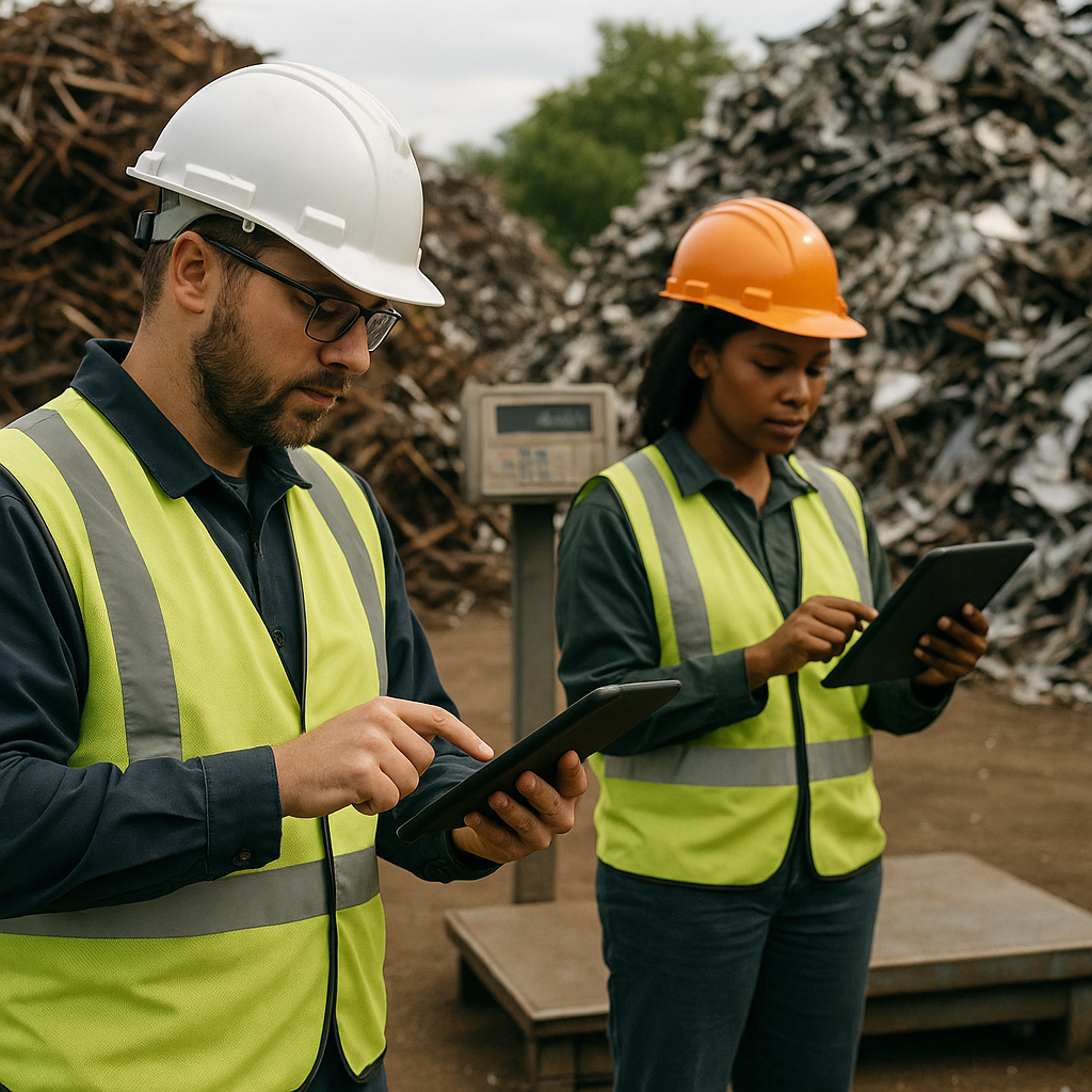 E‑waste and demolition waste are mixed at a waste recycling site in Dallas, TX
