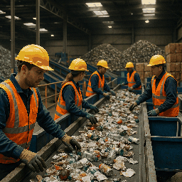 E‑waste and demolition waste are mixed at a waste recycling site in Dallas, TX