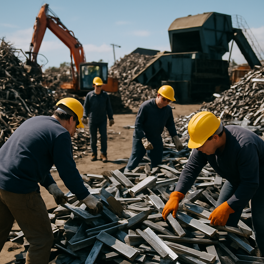 E‑waste and demolition waste are mixed at a waste recycling site in Dallas, TX