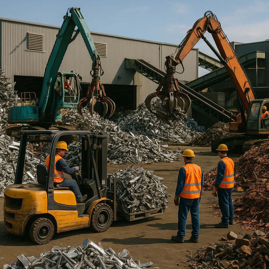 E‑waste and demolition waste are mixed at a waste recycling site in Dallas, TX