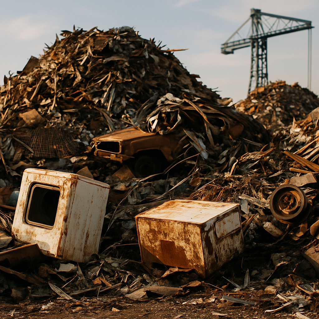 E‑waste and demolition waste are mixed at a waste recycling site in Dallas, TX