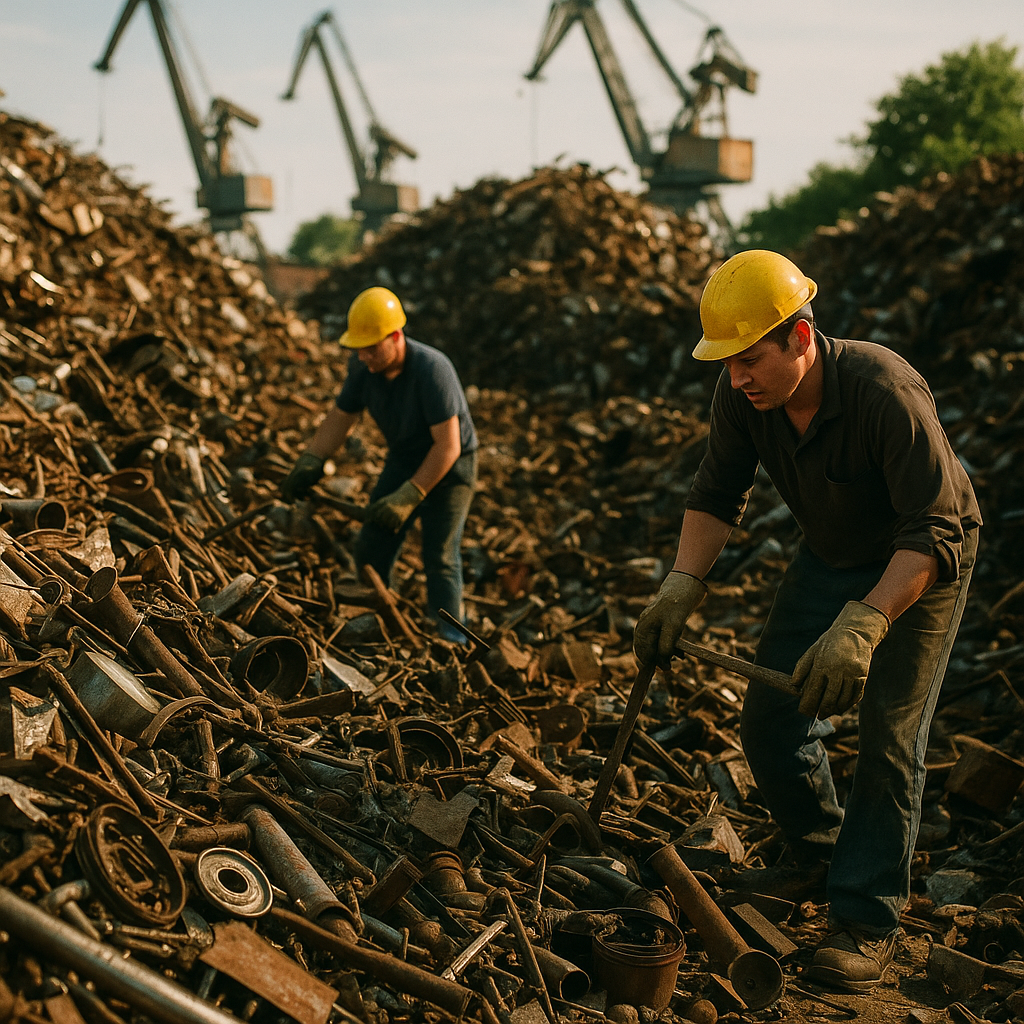 E‑waste and demolition waste are mixed at a waste recycling site in Dallas, TX