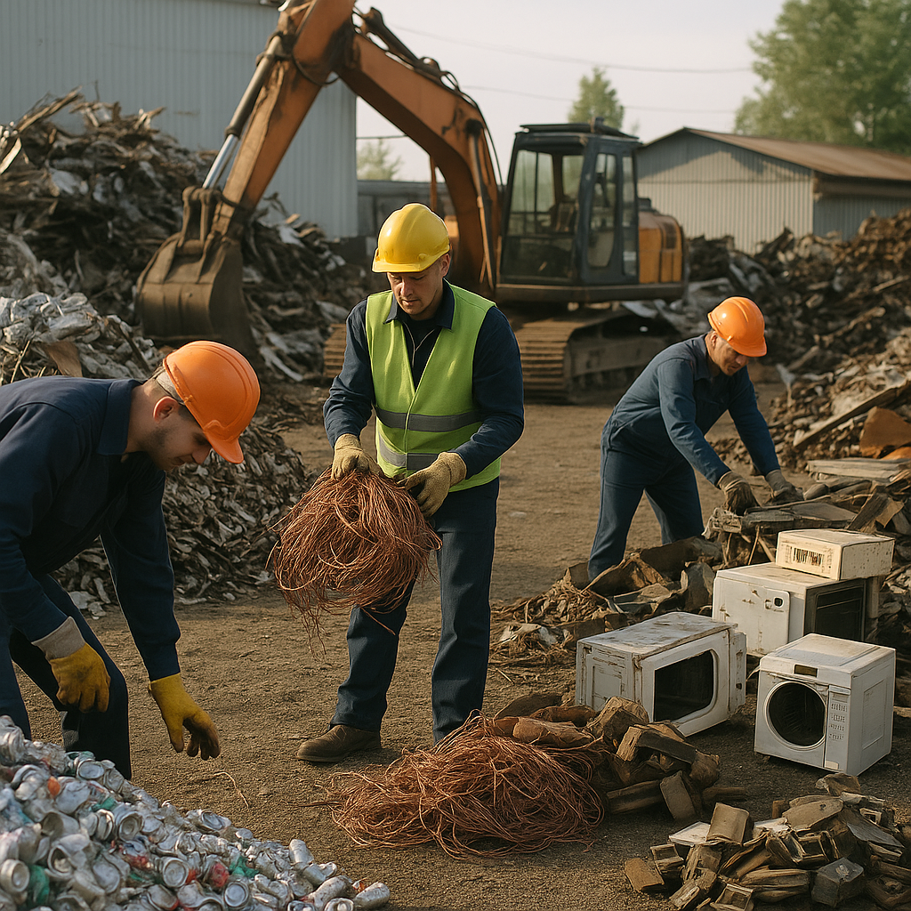 E‑waste and demolition waste are mixed at a waste recycling site in Dallas, TX