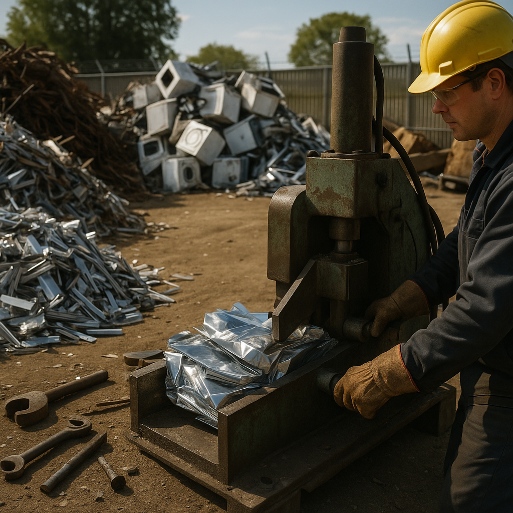E‑waste and demolition waste are mixed at a waste recycling site in Dallas, TX