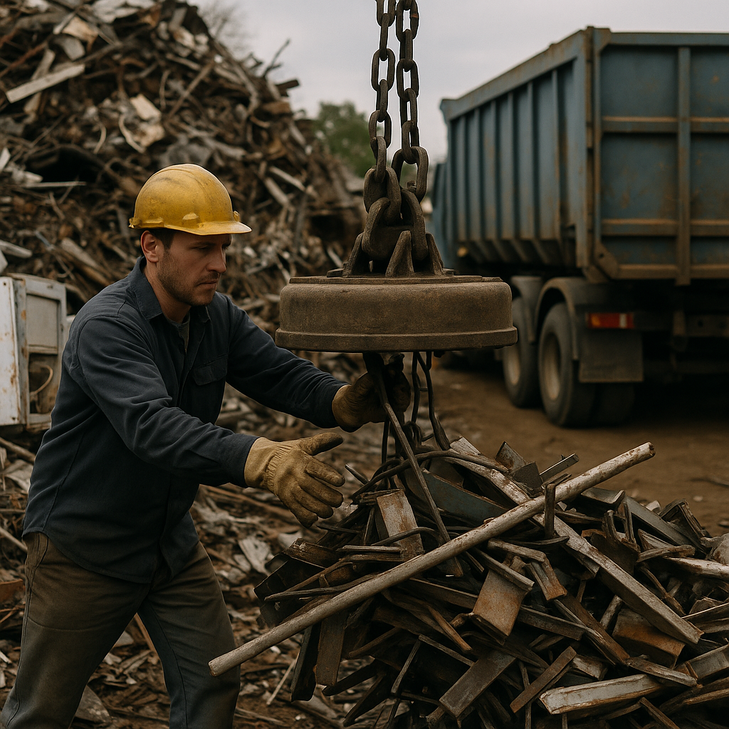 E‑waste and demolition waste are mixed at a waste recycling site in Dallas, TX