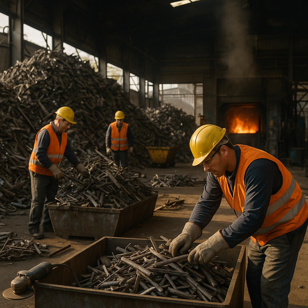 E‑waste and demolition waste are mixed at a waste recycling site in Dallas, TX