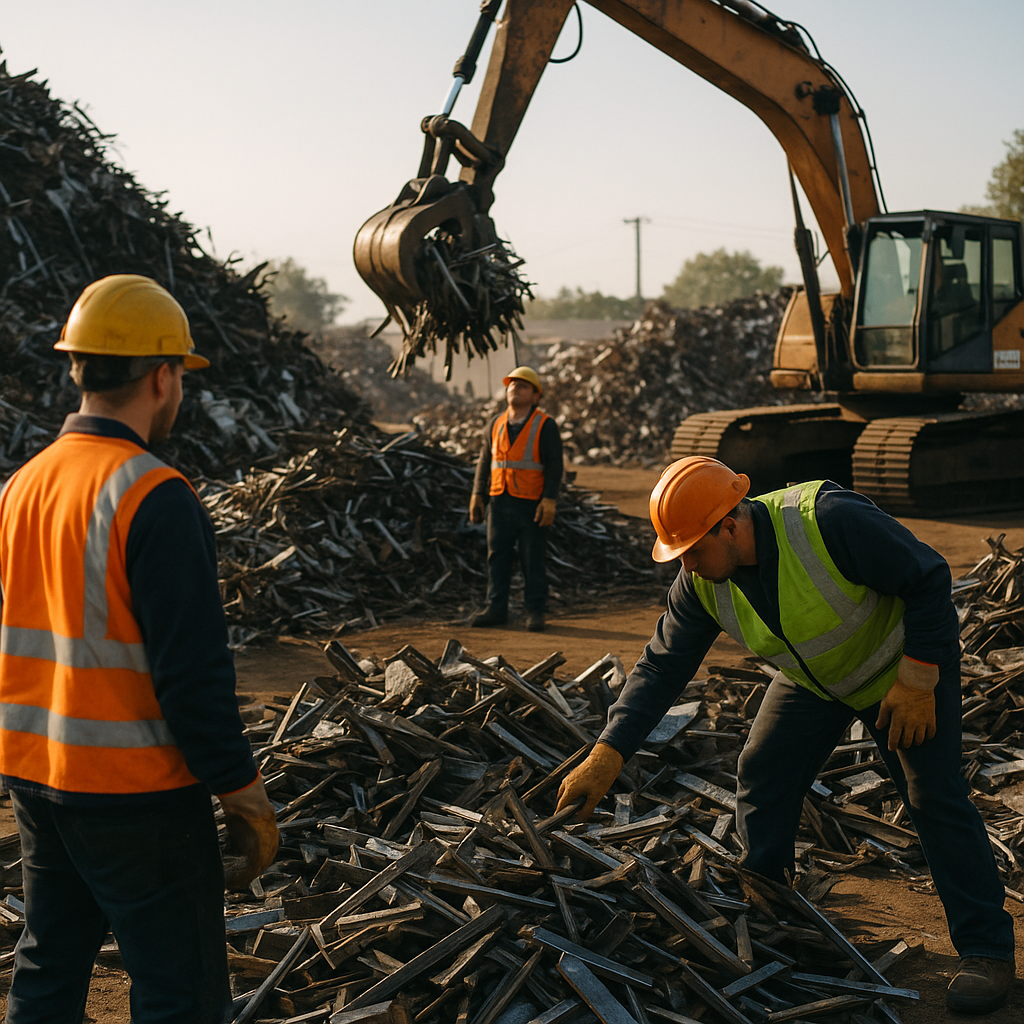 E‑waste and demolition waste are mixed at a waste recycling site in Dallas, TX