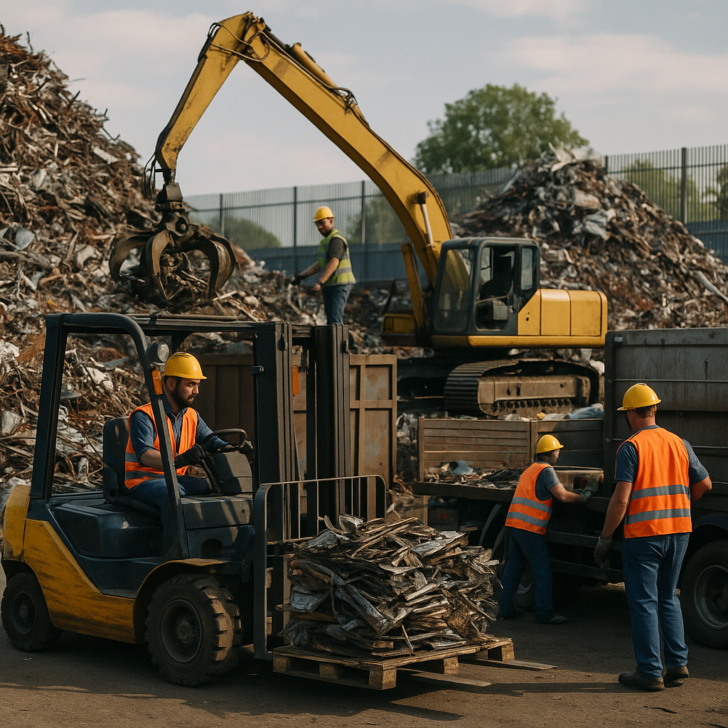 E‑waste and demolition waste are mixed at a waste recycling site in Dallas, TX