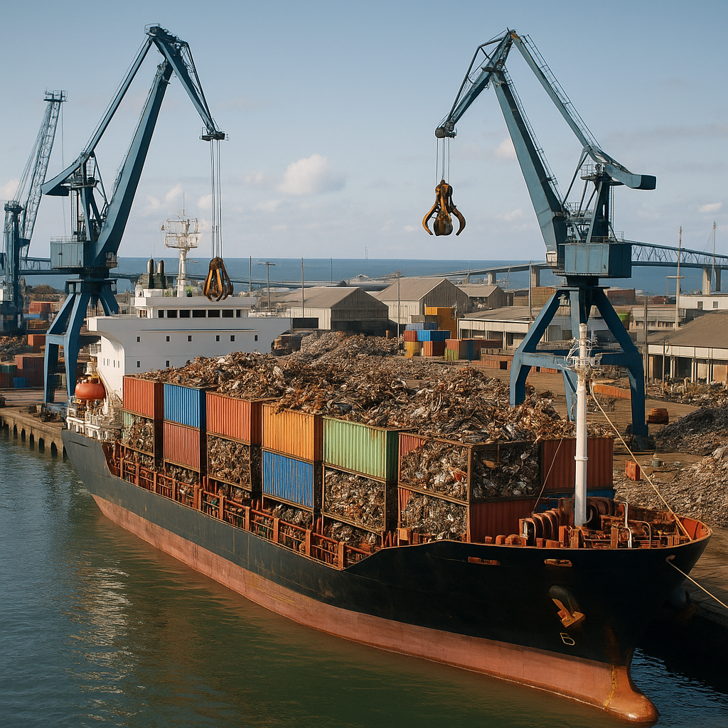 E‑waste and demolition waste are mixed at a waste recycling site in Dallas, TX