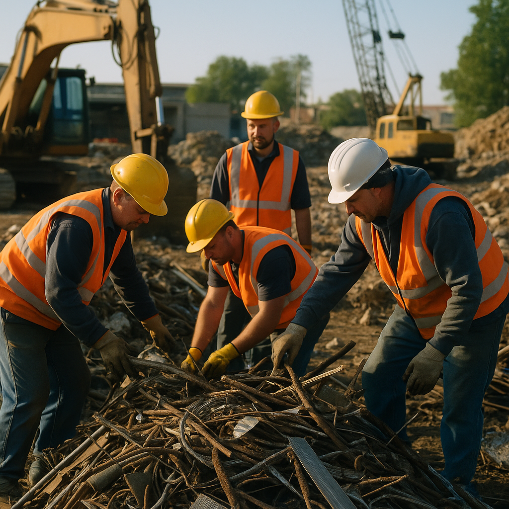 E‑waste and demolition waste are mixed at a waste recycling site in Dallas, TX