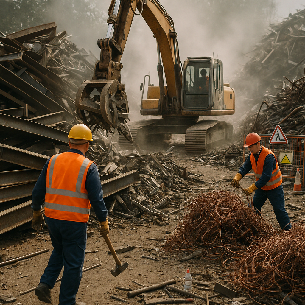 E‑waste and demolition waste are mixed at a waste recycling site in Dallas, TX