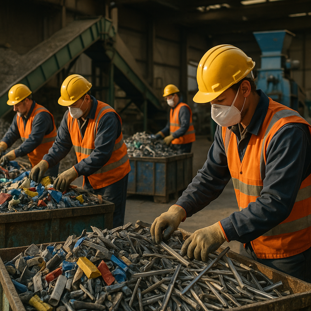 E‑waste and demolition waste are mixed at a waste recycling site in Dallas, TX