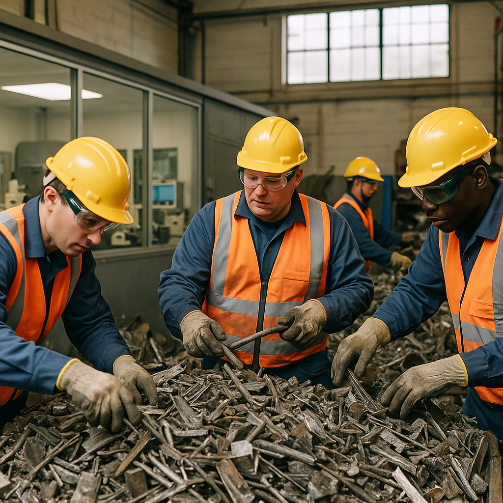 E‑waste and demolition waste are mixed at a waste recycling site in Dallas, TX