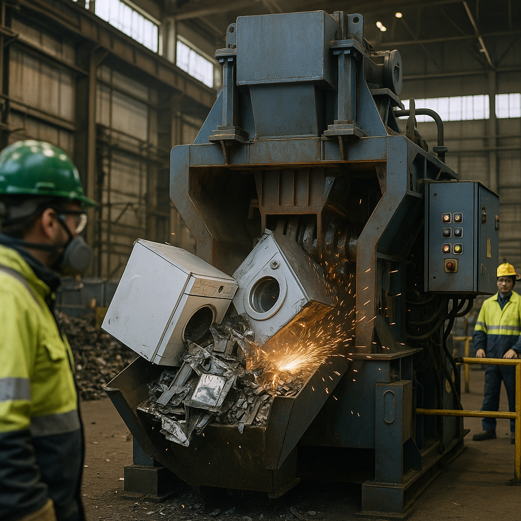 E‑waste and demolition waste are mixed at a waste recycling site in Dallas, TX