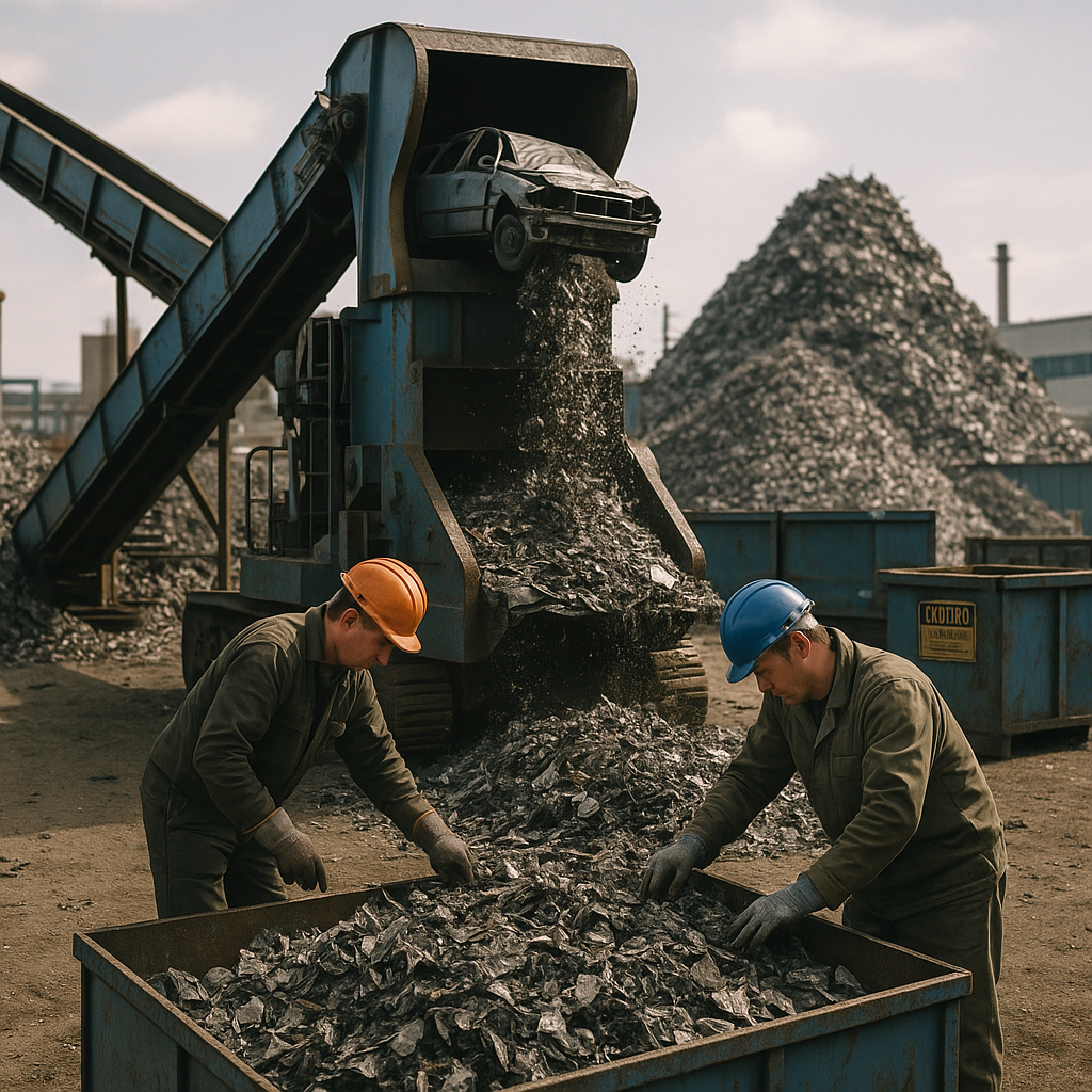 E‑waste and demolition waste are mixed at a waste recycling site in Dallas, TX