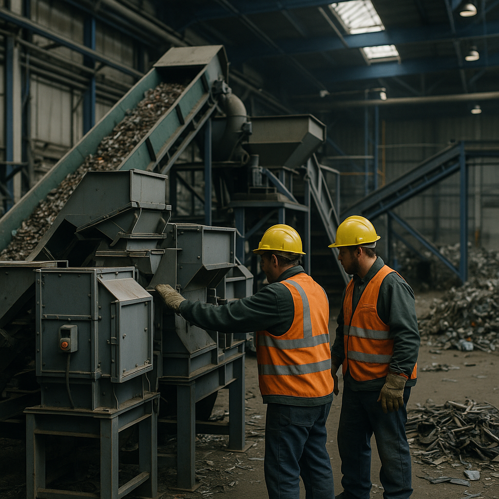 E‑waste and demolition waste are mixed at a waste recycling site in Dallas, TX