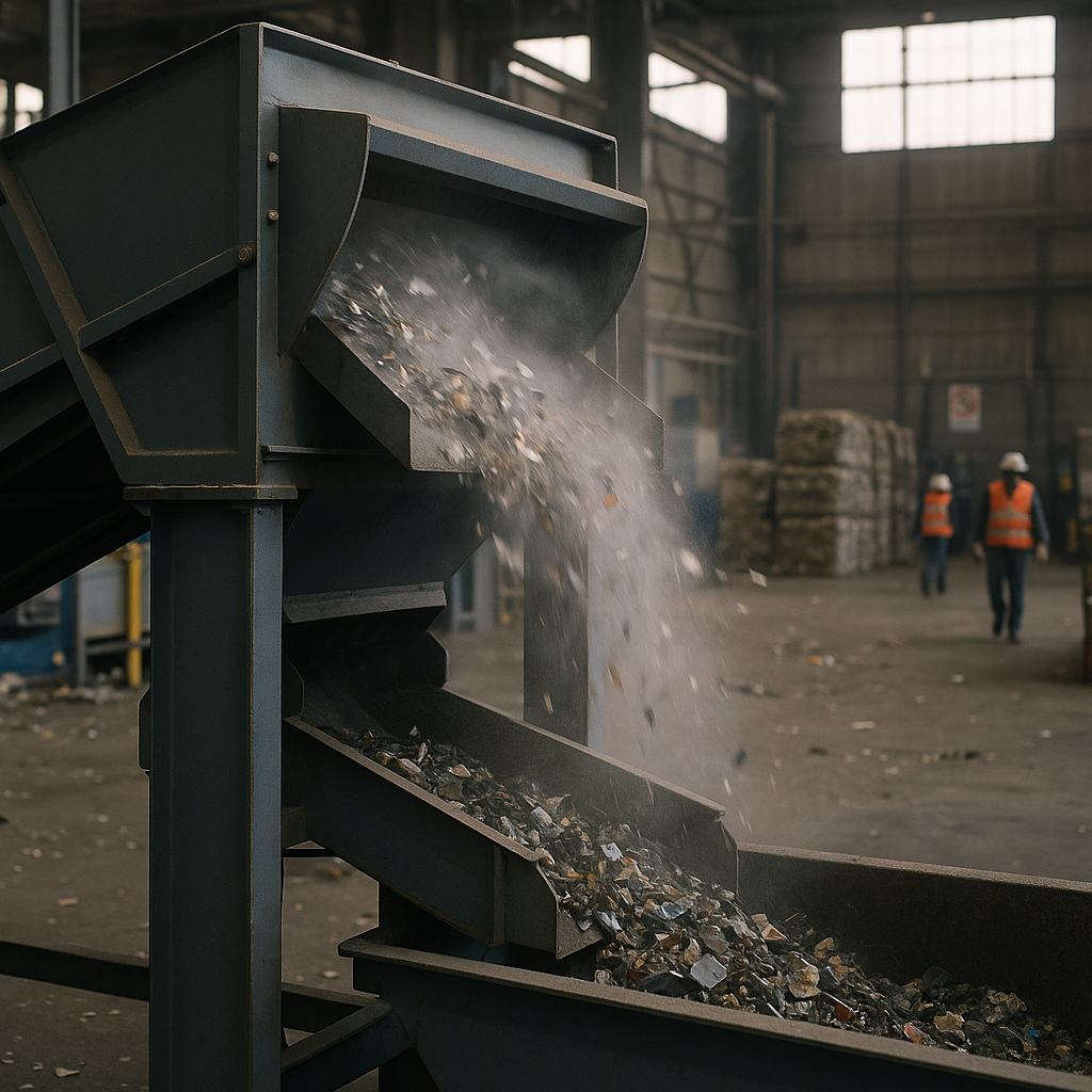 E‑waste and demolition waste are mixed at a waste recycling site in Dallas, TX