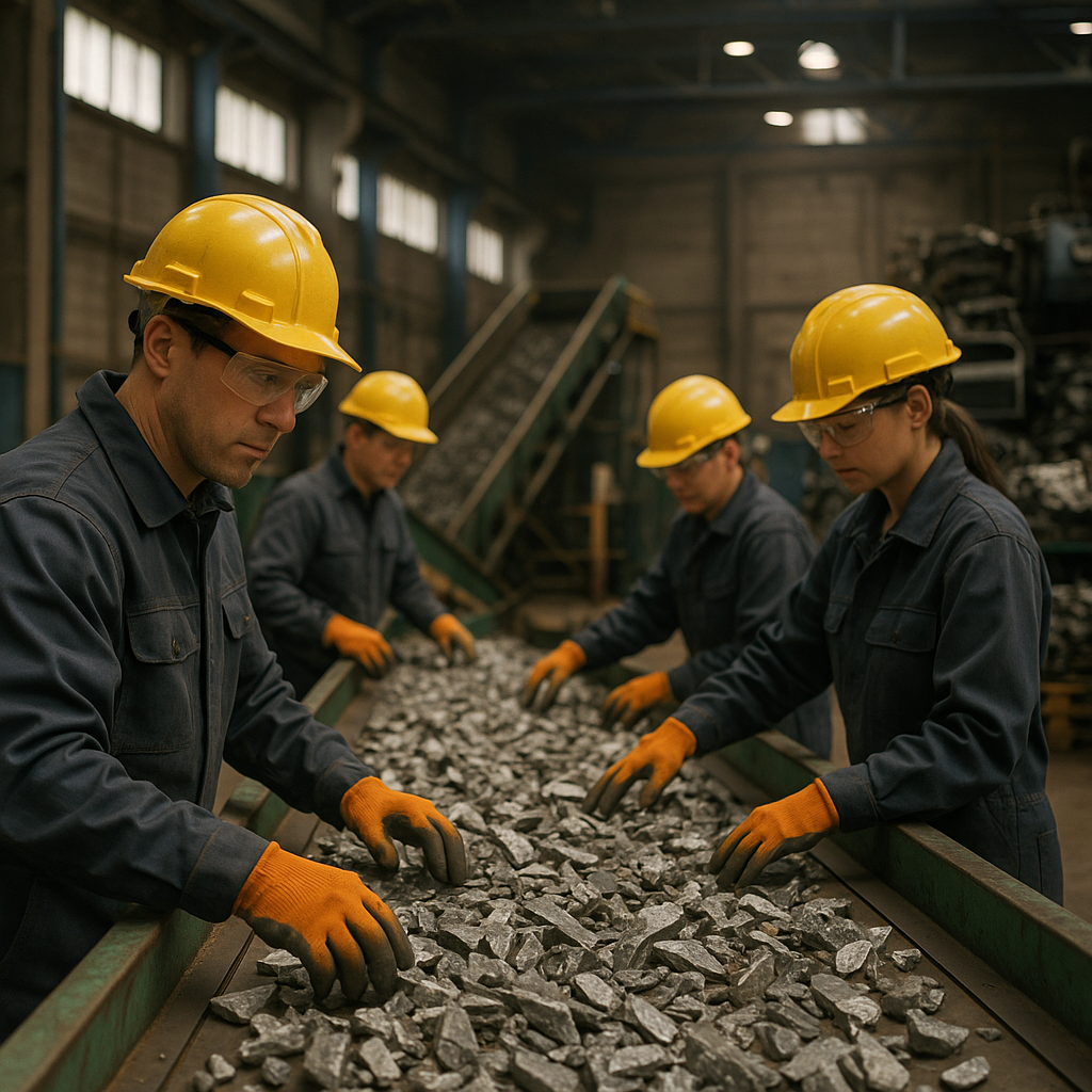 E‑waste and demolition waste are mixed at a waste recycling site in Dallas, TX