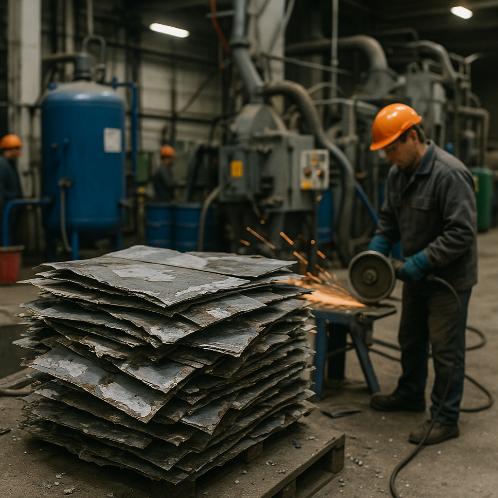E‑waste and demolition waste are mixed at a waste recycling site in Dallas, TX