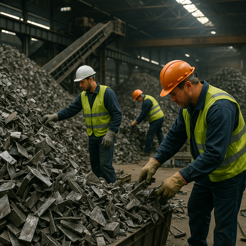 E‑waste and demolition waste are mixed at a waste recycling site in Dallas, TX