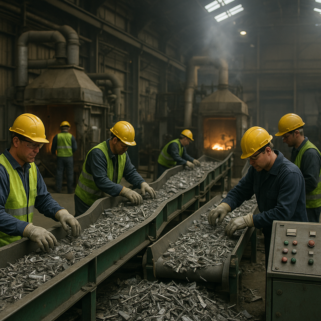 E‑waste and demolition waste are mixed at a waste recycling site in Dallas, TX