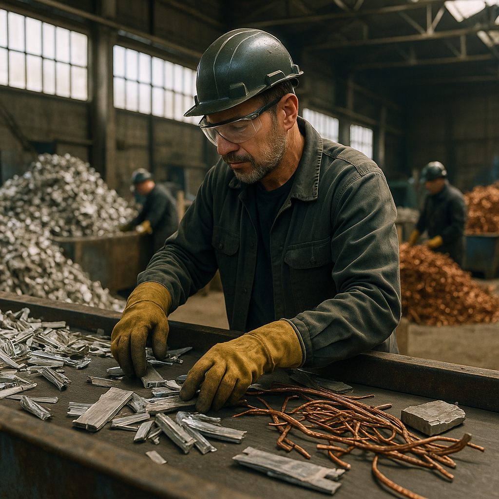 E‑waste and demolition waste are mixed at a waste recycling site in Dallas, TX