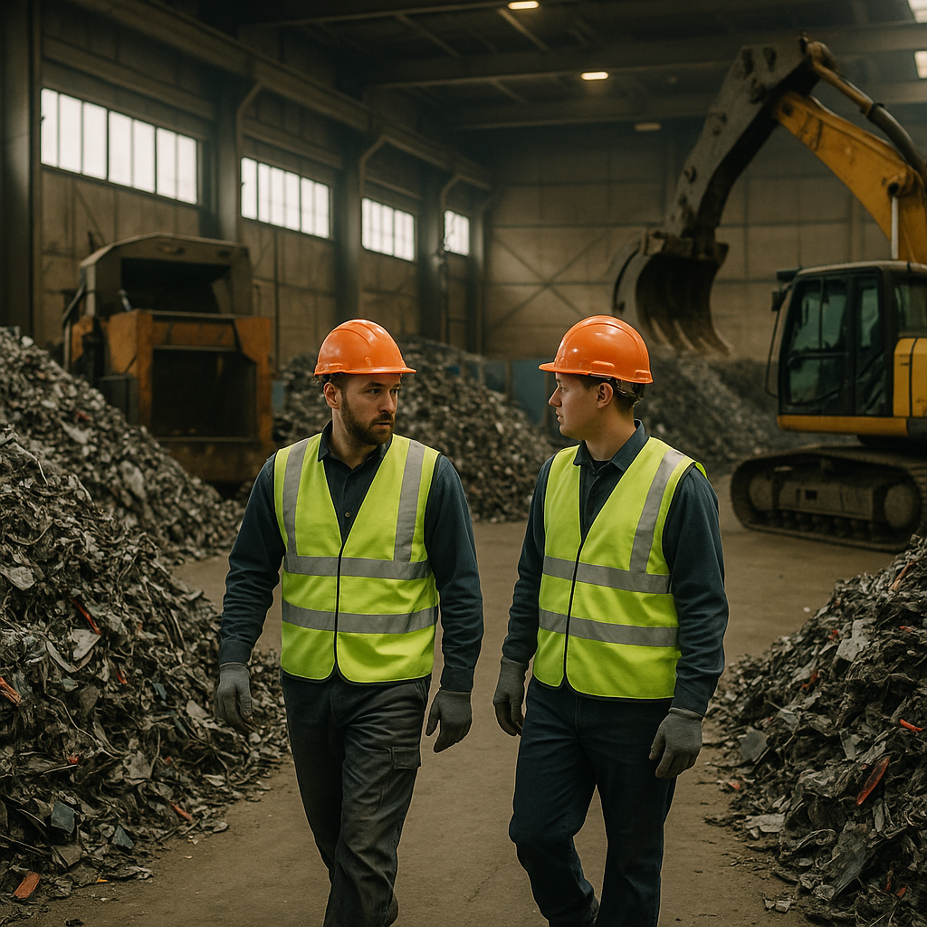 E‑waste and demolition waste are mixed at a waste recycling site in Dallas, TX