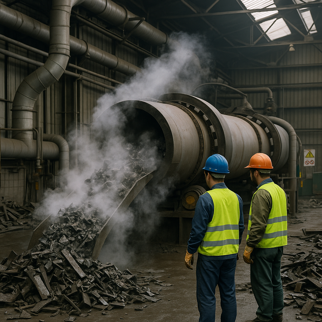 E‑waste and demolition waste are mixed at a waste recycling site in Dallas, TX
