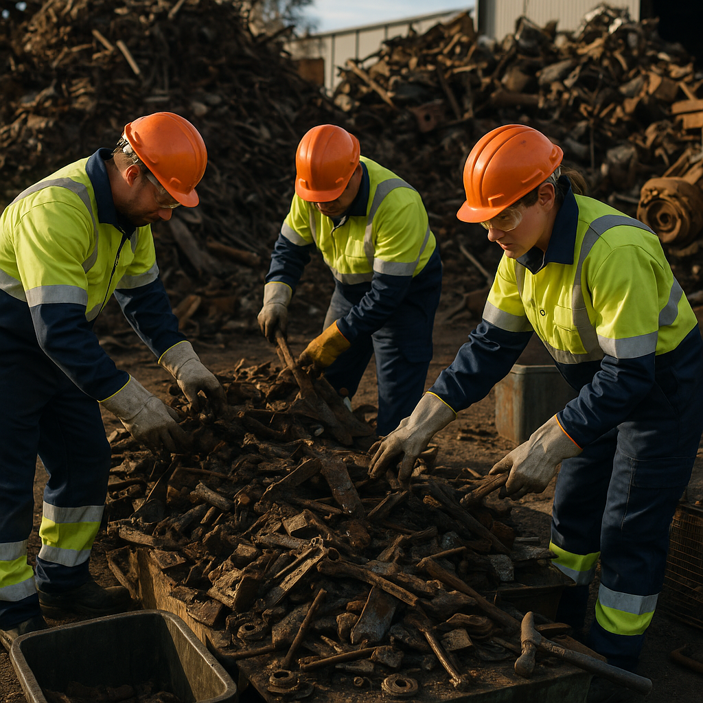 E‑waste and demolition waste are mixed at a waste recycling site in Dallas, TX