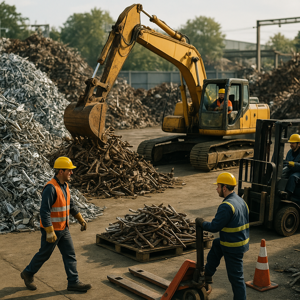 E‑waste and demolition waste are mixed at a waste recycling site in Dallas, TX