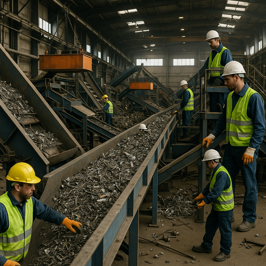 E‑waste and demolition waste are mixed at a waste recycling site in Dallas, TX