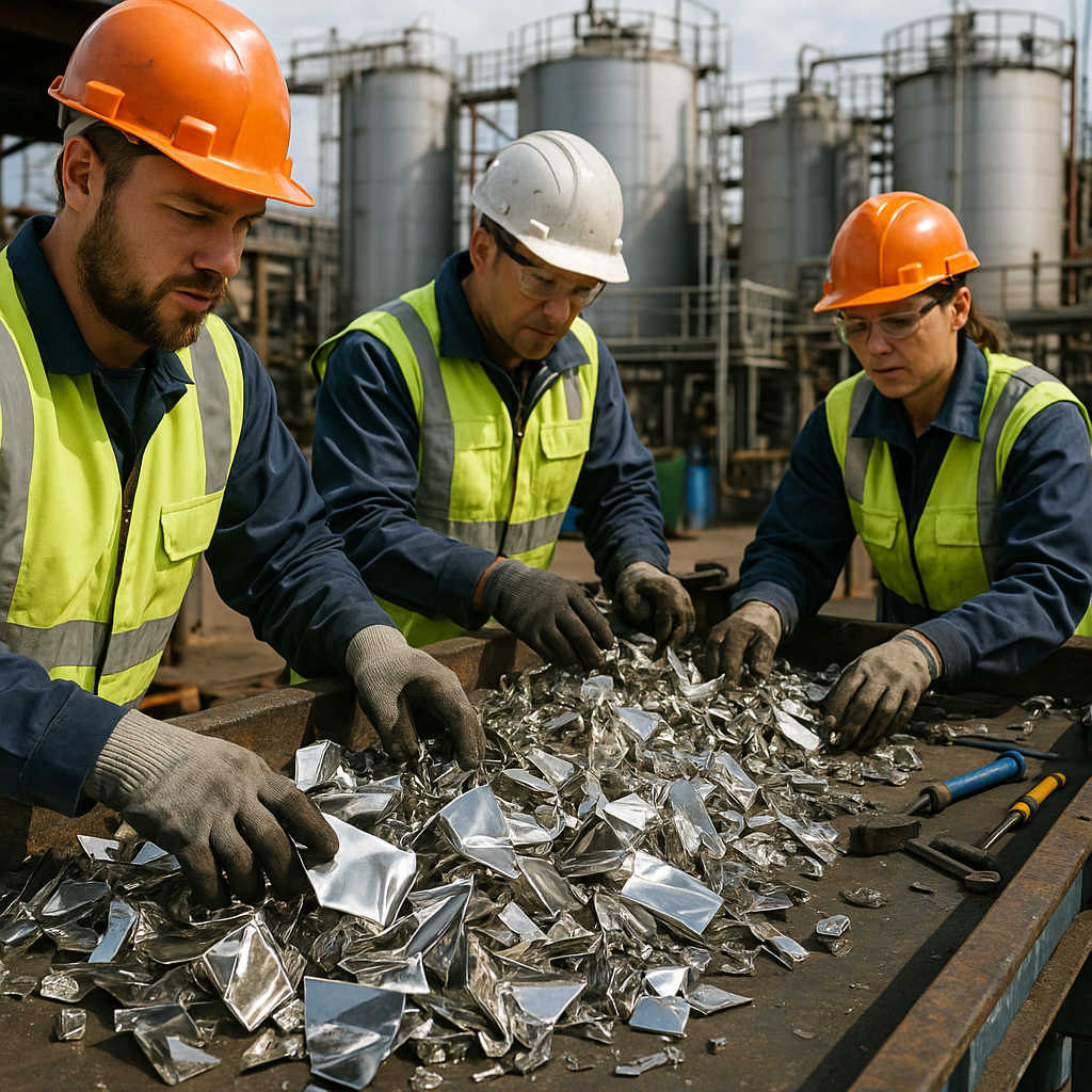 E‑waste and demolition waste are mixed at a waste recycling site in Dallas, TX