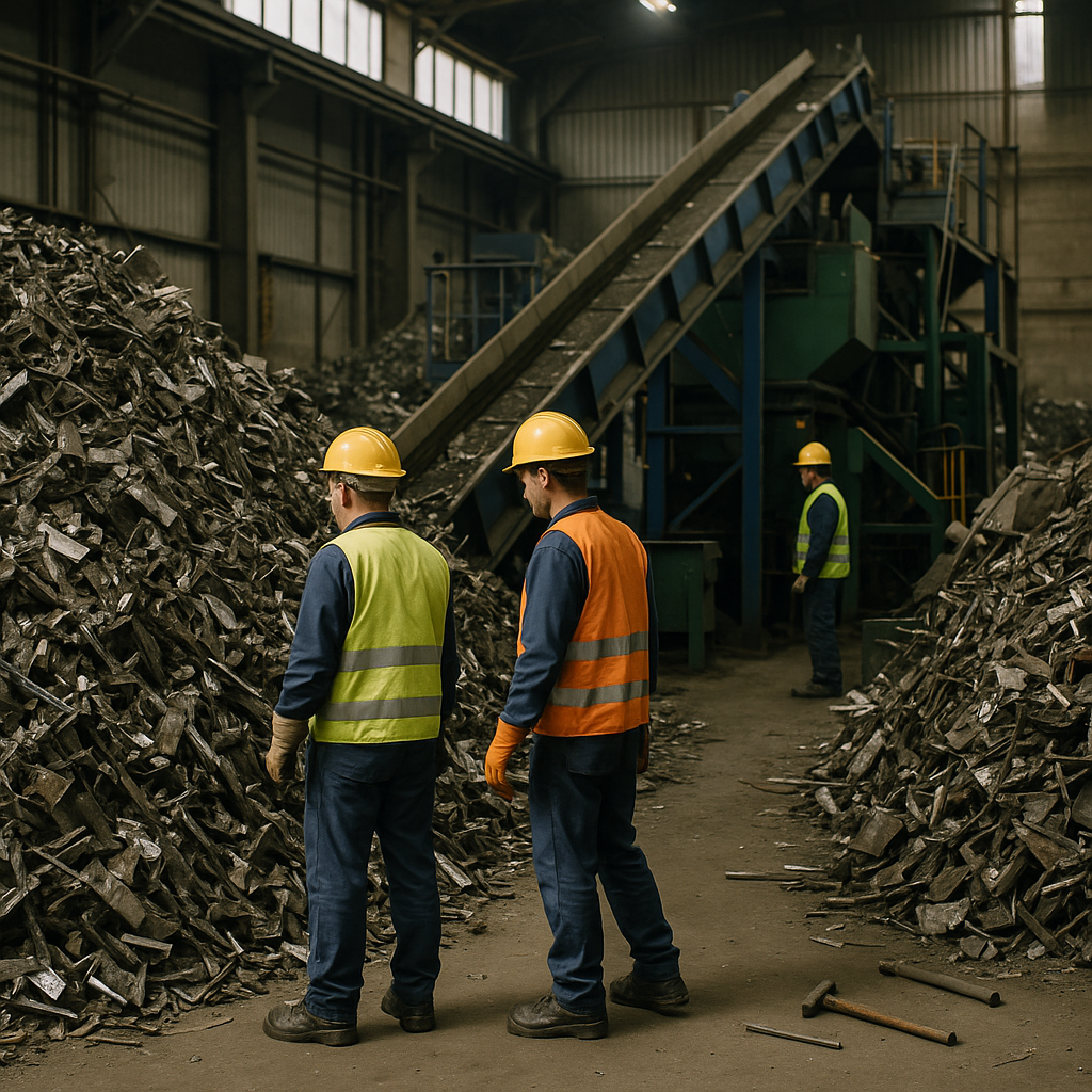 E‑waste and demolition waste are mixed at a waste recycling site in Dallas, TX