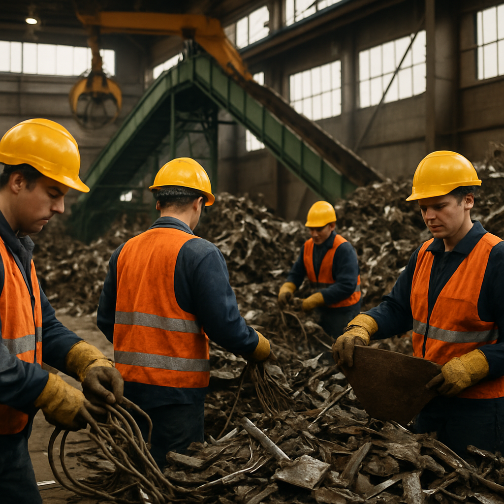 E‑waste and demolition waste are mixed at a waste recycling site in Dallas, TX