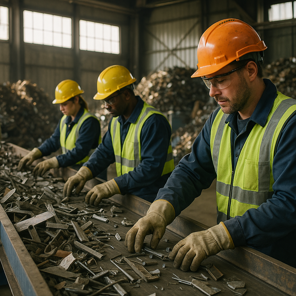 E‑waste and demolition waste are mixed at a waste recycling site in Dallas, TX