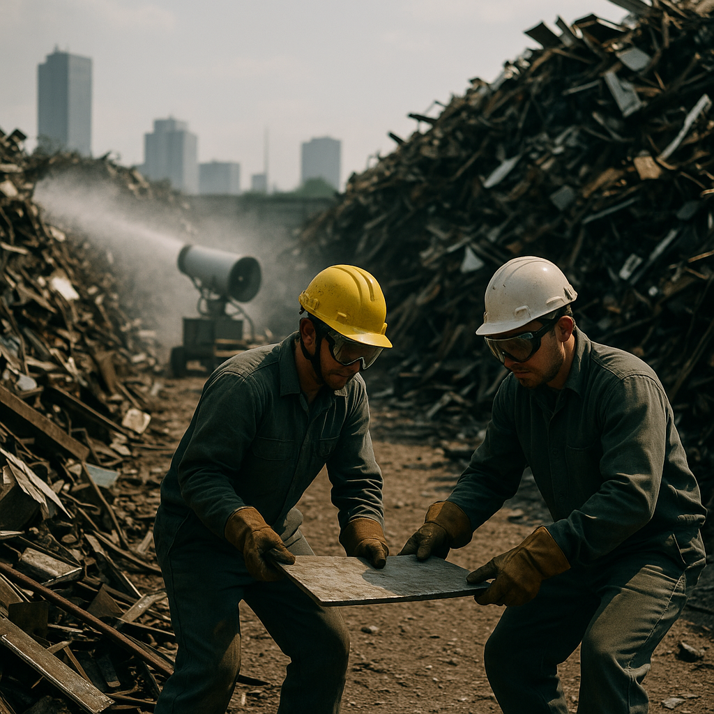 E‑waste and demolition waste are mixed at a waste recycling site in Dallas, TX