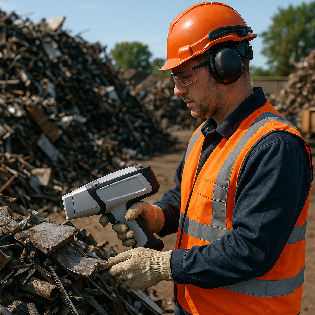 E‑waste and demolition waste are mixed at a waste recycling site in Dallas, TX